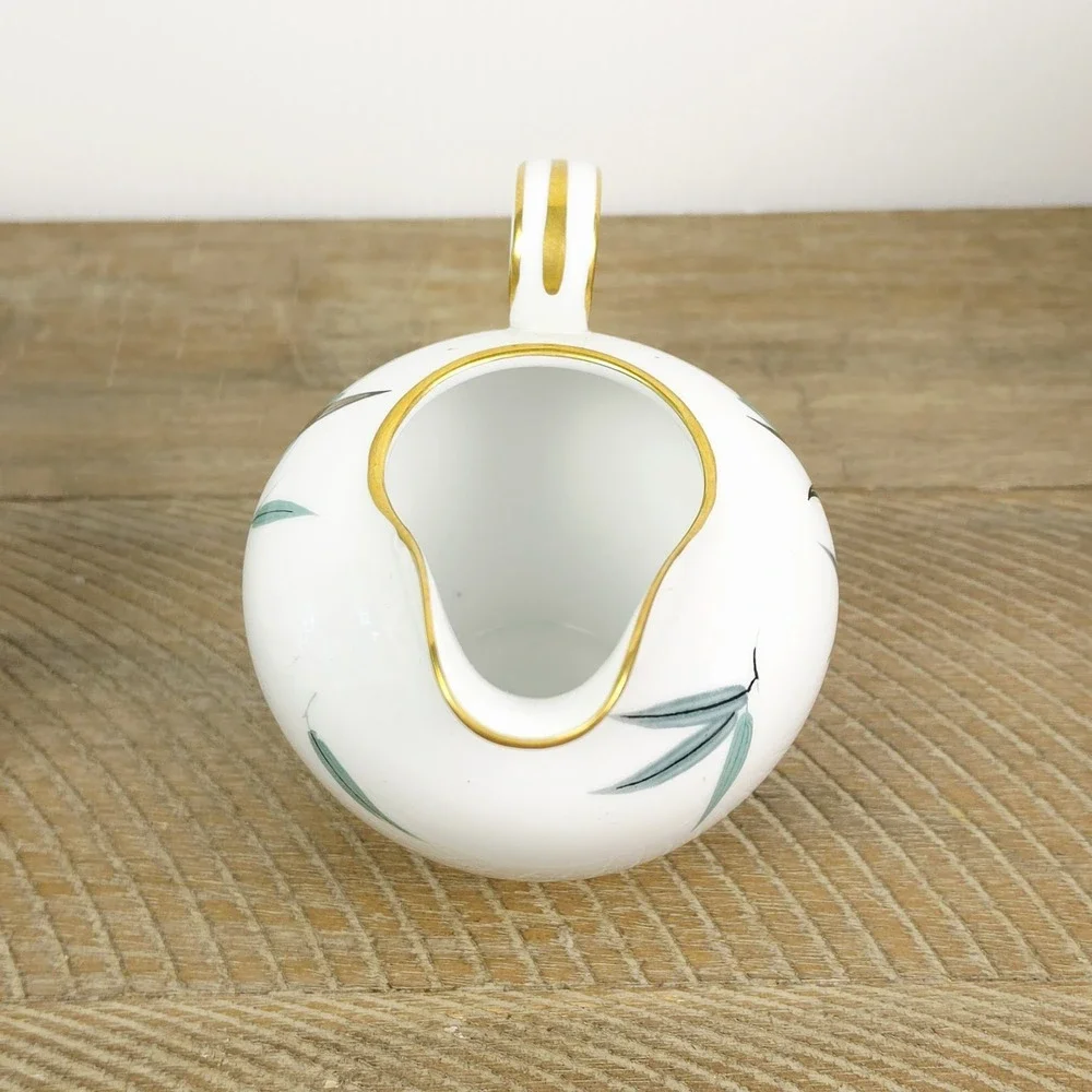 Noritake China 5540 Sugar Bowl‎ and Creamer Teal Bamboo Black Gold Leaves